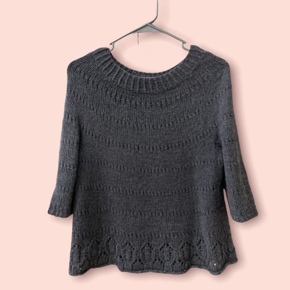 Handknit Cedar Pullover by Joji Locatelli Gray Lace Sweater Alpaca Fiber Small - Picture 4 of 7